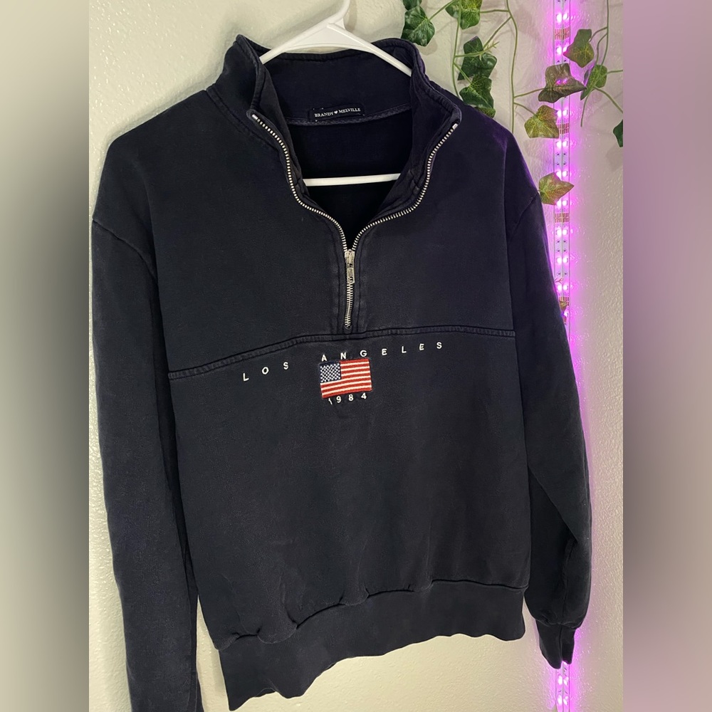 Brandy Melville Navy Blue Half Zip-Up Sweater